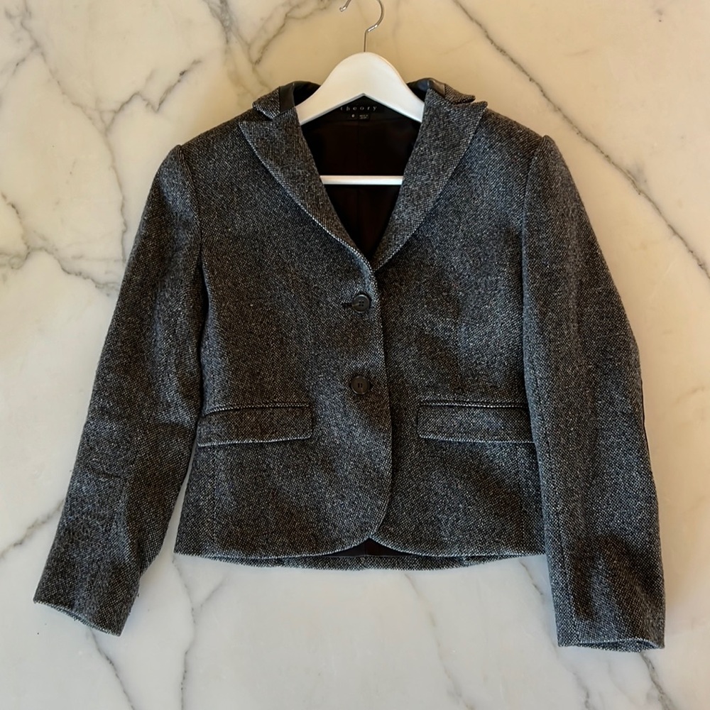 Theory wool/cashmere blazer with leather detail